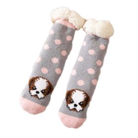 Grey Dog Winter Thick Plush Socks Women Warm Indoor Floor Socks Cute Home Sleeping Socks