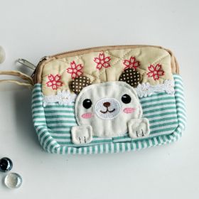 [Cute Dog] Embroidered Applique Fabric Art Wallet Purse/ Pouch Bag