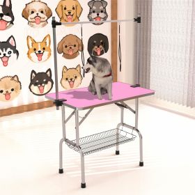 42" Folding Dog Pet Grooming Table Stainless Steel Frame Grooming Table (PINK COLOR)
