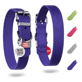 Long Lasting Leather Dog Collar  with Durable Buckle D Ring  Purple Color