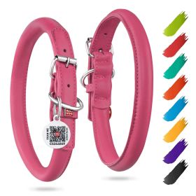 Ultra Soft Rolled Leather Dog Collar Soft Padded Neck Pink Color