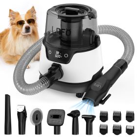 Dog Grooming Kit Low Noise Pet Hair Vacuum Cleaner Dog Dryer Removal Brush with 6 Pet Grooming Tools, black+white