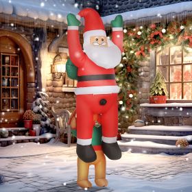 Outsunny 7FT Hanging Christmas Inflatable Santa with Dog, Christmas Blow Up Decoration with Built-in LED Lights