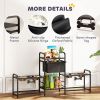 3 Height Adjustable Dog Bowl Stand with 2 Feeding Stations, Toy Bin Basket, Black