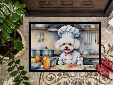 NEW Bichon Frise The Chef Doormat Front Door Mat Indoor Outdoor Rugs for Entryway, Non Slip Washable Low Pile, 18H X 27W