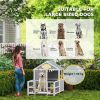 Outdoor Dog House, 61"L Wooden Dog House with Porch, Weatherproof Roof, Elevated Base, Air Vents & Observation Windows
