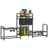 3 Height Adjustable Dog Bowl Stand with 2 Feeding Stations, Toy Bin Basket, Black