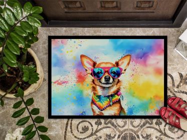 NEW Chihuahua Hippie Dawg Doormat Front Door Mat Indoor Outdoor Rugs for Entryway, Non Slip Washable Low Pile, 18H X 27W