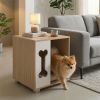 Dog Bed Side Table Wooden Dog Condo with Bone-shape Window and Thick Metal Legs