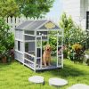 79"L Large Dog House Outdoor, Wooden Dog Kennel with Porch, Storage Cabinet,Weatherproof Roof, Windows