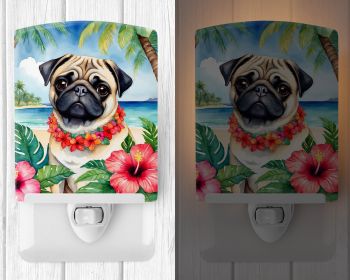 NEW Pug Luau Ceramic Night Light Compact, UL-Certified, Ideal for Bedroom, Bathroom