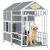 79"L Large Dog House Outdoor, Wooden Dog Kennel with Porch, Storage Cabinet,Weatherproof Roof, Windows