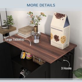 Pet Feeding Station, Dog Food Storage Cabinet w/ Raised Dog Bowls, Adjustable Panel, Hooks for Medium Dogs, Black