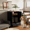 Pet Feeding Station, Dog Food Storage Cabinet w/ Raised Dog Bowls, Adjustable Panel, Hooks for Medium Dogs, Black