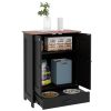 Pet Feeding Station, Dog Food Storage Cabinet w/ Raised Dog Bowls, Adjustable Panel, Hooks for Medium Dogs, Black