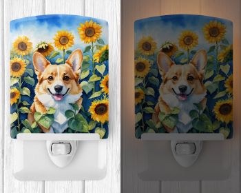 NEW Corgi in Sunflowers Ceramic Night Light Compact, UL-Certified 6x4x3, Multicolor