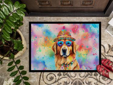 NEW Golden Retriever Hippie Dawg Doormat Front Door Mat Indoor Outdoor Rugs for Entryway, Non Slip Washable Low Pile, 18H X 27W