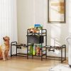 3 Height Adjustable Dog Bowl Stand with 2 Feeding Stations, Toy Bin Basket, Black