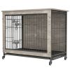 23.6"L X 20"W X 26"H Dog Crate Furniture with Cushion, Wooden Dog Crate Table, Double-Doors Dog Furniture, Dog Kennel Indoor for Small Dog, Dog House