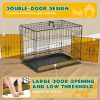 Dog Crate with Divider Panel,30 Inch Double Door Folding Metal Wire Dog Cage with Plastic Leak-Proof Pan Tray, Pet Kennel for Indoor