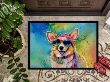 NEW Corgi Hippie Dawg Doormat Front Door Mat Indoor Outdoor Rugs for Entryway, Non Slip Washable Low Pile, 18H X 27W