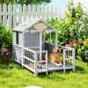 Outdoor Dog House, 61"L Wooden Dog House with Porch, Weatherproof Roof, Elevated Base, Air Vents & Observation Windows