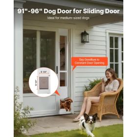 Dog Door for Sliding Glass Door, 91 to 96 in Adjustable Height, Aluminum Alloy Frame