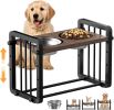 Elevated Dog Bowls,Height Adjustable Metal & Wood Raised Dog Bowl with 2 Bowls
