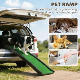 Folding Dog Ramp for Car, 61 Inches Portable Pet Ramp with Non Slip Grass Surface, Raised Side Rails