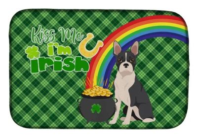 Black Boston Terrier St. Patrick's Day Dish Drying Mat Absorbent Dish Drying Mat Pad for Kitchen