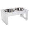 PawHut Wooden Elevated Dog Feeding Station with 2 Stainless Steel Bowls White