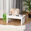 PawHut Wooden Elevated Dog Feeding Station with 2 Stainless Steel Bowls White