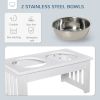 PawHut Wooden Elevated Dog Feeding Station with 2 Stainless Steel Bowls White