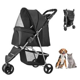 Pet Stroller, 35 lbs Weight Capacity, Foldable Dog Stroller Cart, 3 Wheels