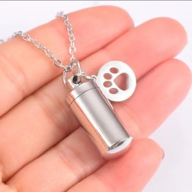 Stainless Steel Small Cylinder Silver Inner Hollow Claw Pet Urn Memorial Necklace