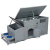 Wood Dog House, Outdoor Dog Kennel with Food Bowls, Storage Box, Vents, Gray