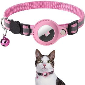 Reflective Collar Waterproof Holder Case For Airtag Air Tag Airtags Protective Cover Nylon Collar (Color: Pink)