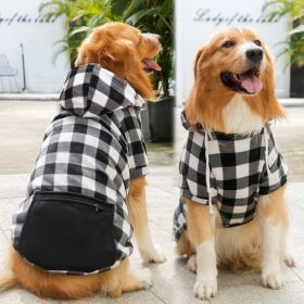 Plaid Dog Hoodie with Hat and Pocket Classic Plaid (colour: Zipper pocket coat black and white, size: L (chest circumference 47, back length 35cm))