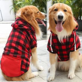 Plaid Dog Hoodie with Hat and Pocket Classic Plaid (colour: Zipper pocket coat with red and black plaids, size: 5XL (chest circumference 92, back length 70cm))