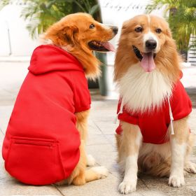 Plaid Dog Hoodie with Hat and Pocket Classic Plaid (colour: Big dog zipper pocket sweater pure red, size: 4XL (chest circumference 82, back length 62cm))