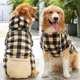 Plaid Dog Hoodie with Hat and Pocket Classic Plaid (colour: Zipper pocket coat beige black, size: L (chest circumference 47, back length 35cm))
