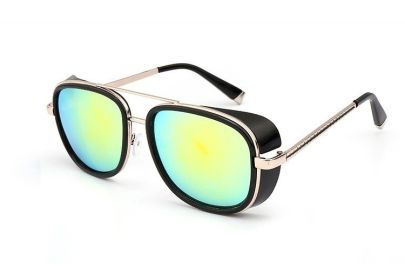 Iron Fashion Man 3 IRON TONY Windscreen Sunglasses Double beam Sunglasses Retro Personality Glasses (colour: Black framed gold leg gold color slice)