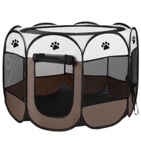 Portable Foldable Pet Playpen Exercise Pen Kennel (Color: Coffee)