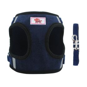 Harnesses and dog leash set; New dog leash corduroy breathable dog chest strap reflective pet chest strap walking dog rope set (Specification (L * W): XL, colour: Dark Blue)