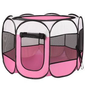 Portable Foldable Pet Playpen Exercise Pen Kennel (Color: Pink)