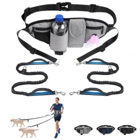 Hands Free Dog Leash with Waist Bag for Walking Small Medium Large Dogs;  Reflective Bungee Leash with Car Seatbelt Buckle and Dual Padded Handles (Leash: 2 dogs, Color: Grey)