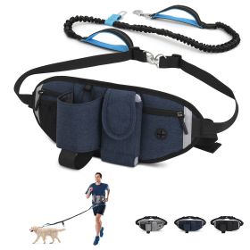 Hands Free Dog Leash with Waist Bag for Walking Small Medium Large Dogs;  Reflective Bungee Leash with Car Seatbelt Buckle and Dual Padded Handles (Leash: 1 dog, Color: Blue)