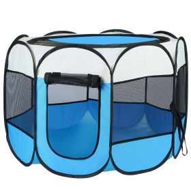 Portable Foldable Pet Playpen Exercise Pen Kennel (Color: Blue)