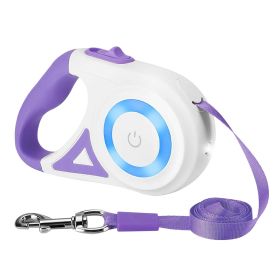 16FT Retractable Dog Leash Extendable with Flashlight RGB Light 2 Rolls of Waste Bags Dispenser (Color: Purple)