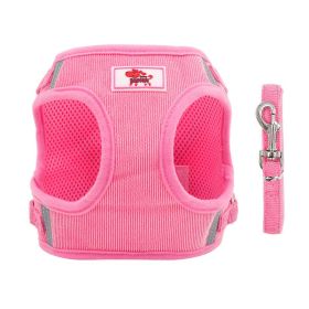Harnesses and dog leash set; New dog leash corduroy breathable dog chest strap reflective pet chest strap walking dog rope set (Specification (L * W): XL, colour: pink)